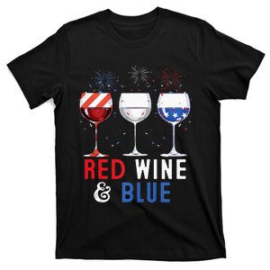 Red Wine And Blue Funny 4th Of July Wine Lover T-Shirt