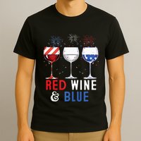 Red Wine And Blue Funny 4th Of July Wine Lover T-Shirt
