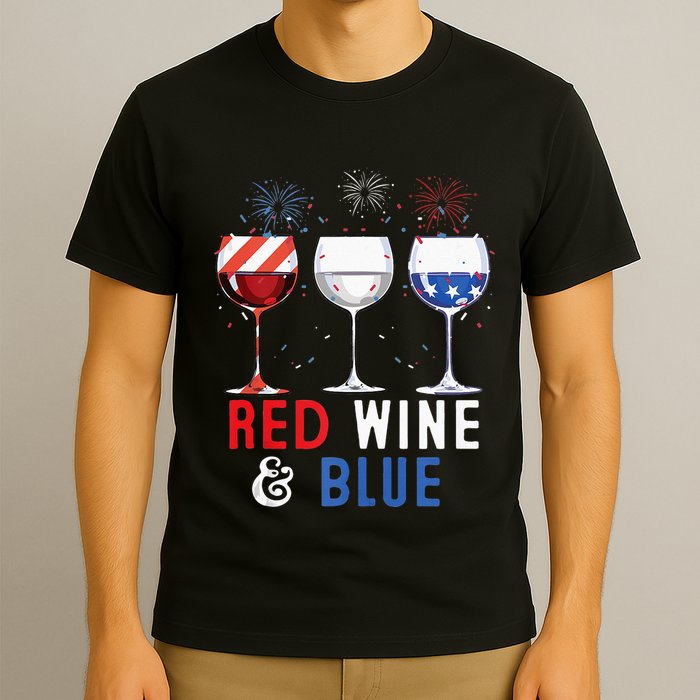 Red Wine And Blue Funny 4th Of July Wine Lover T-Shirt