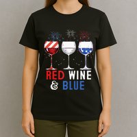 Red Wine And Blue Funny 4th Of July Wine Lover T-Shirt