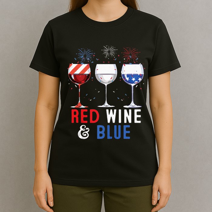 Red Wine And Blue Funny 4th Of July Wine Lover T-Shirt