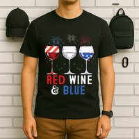 Red Wine And Blue Funny 4th Of July Wine Lover T-Shirt