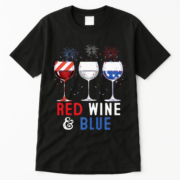 Red Wine And Blue Funny 4th Of July Wine Lover Tall T-Shirt