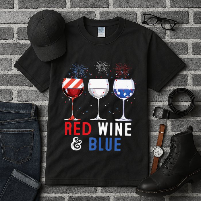 Red Wine And Blue Funny 4th Of July Wine Lover Tall T-Shirt