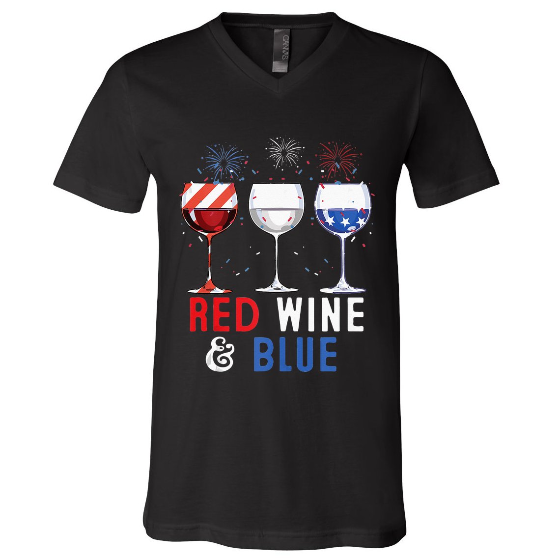 Red Wine And Blue Funny 4th Of July Wine Lover V-Neck T-Shirt