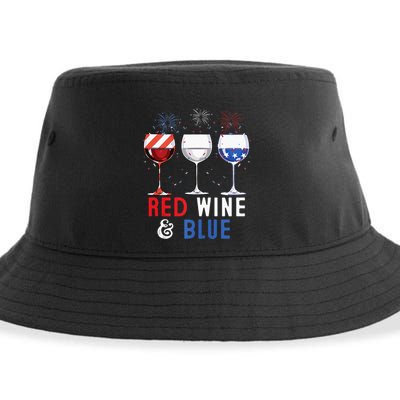 Red Wine And Blue Funny 4th Of July Wine Lover Sustainable Bucket Hat