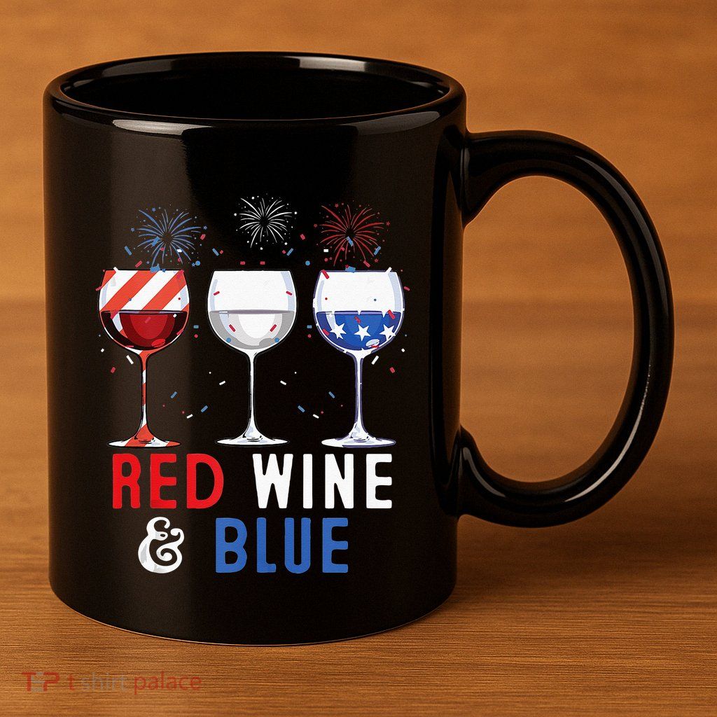 Red Wine And Blue Funny 4th Of July Wine Lover 11oz C Handle Ceramic Mug