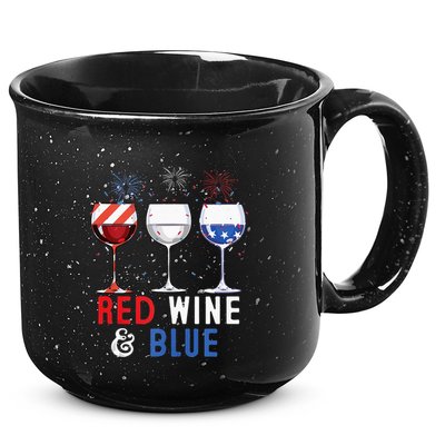 Red Wine And Blue Funny 4th Of July Wine Lover 15oz Campfire Ceramic Mug