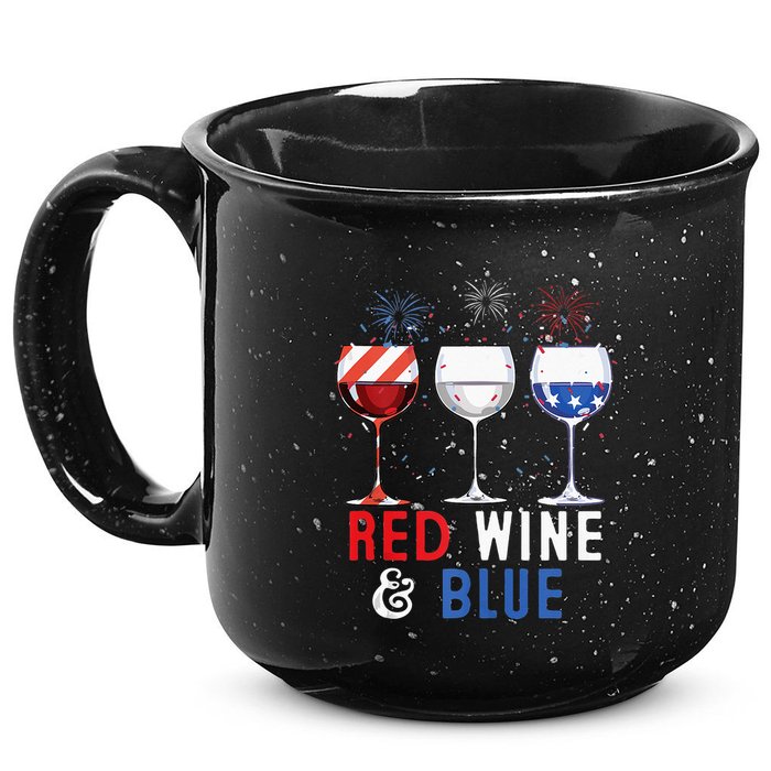 Red Wine And Blue Funny 4th Of July Wine Lover 15oz Campfire Ceramic Mug