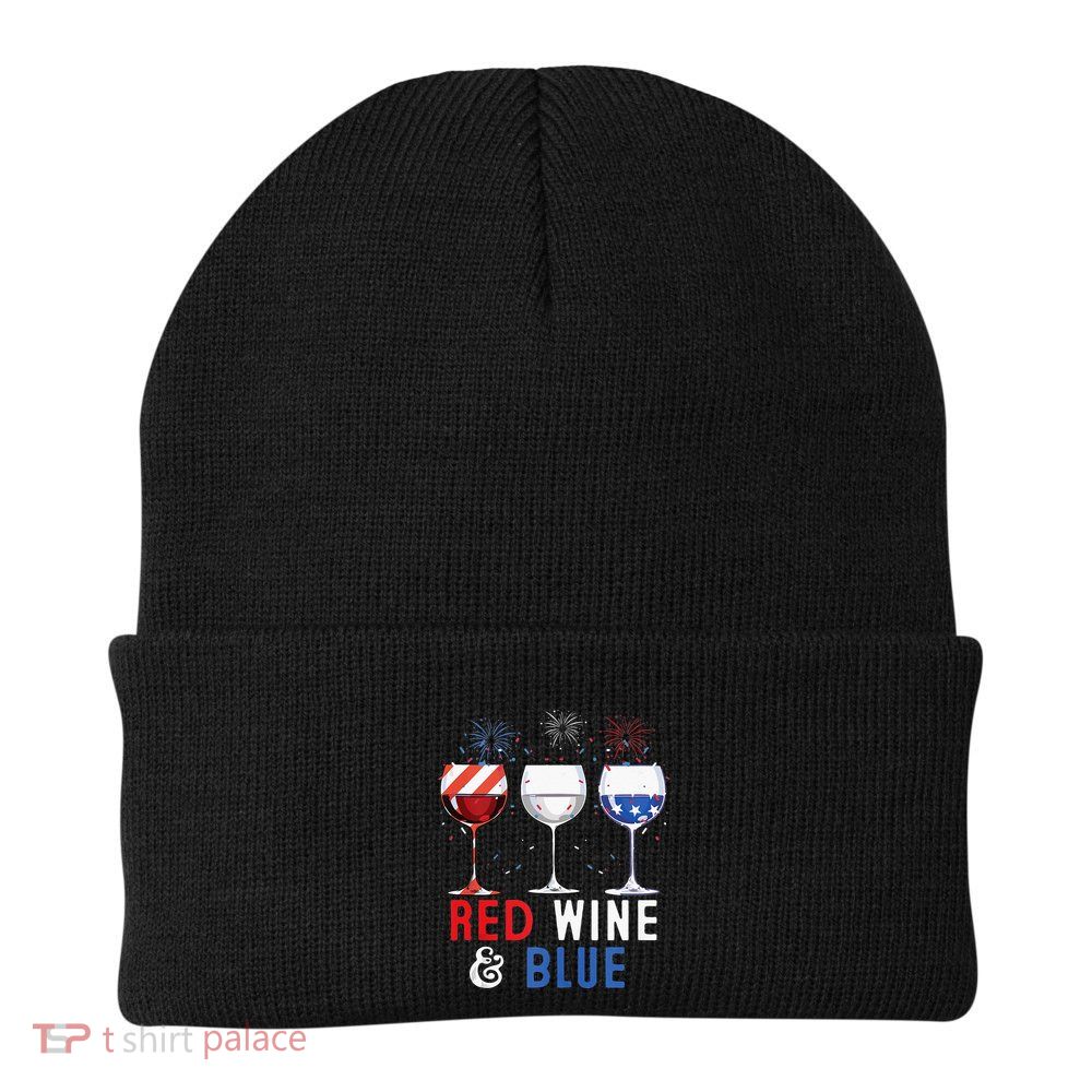 Red Wine And Blue Funny 4th Of July Wine Lover Beanie