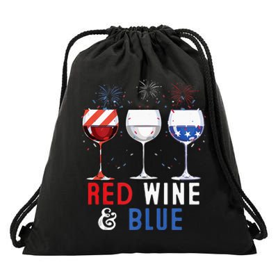 Red Wine And Blue Funny 4th Of July Wine Lover Drawstring Bag