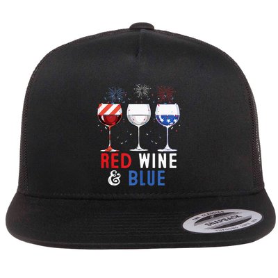Red Wine And Blue Funny 4th Of July Wine Lover Flatbill Hat