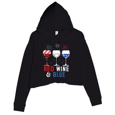 Red Wine And Blue Funny 4th Of July Wine Lover Crop Fleece Hoodie