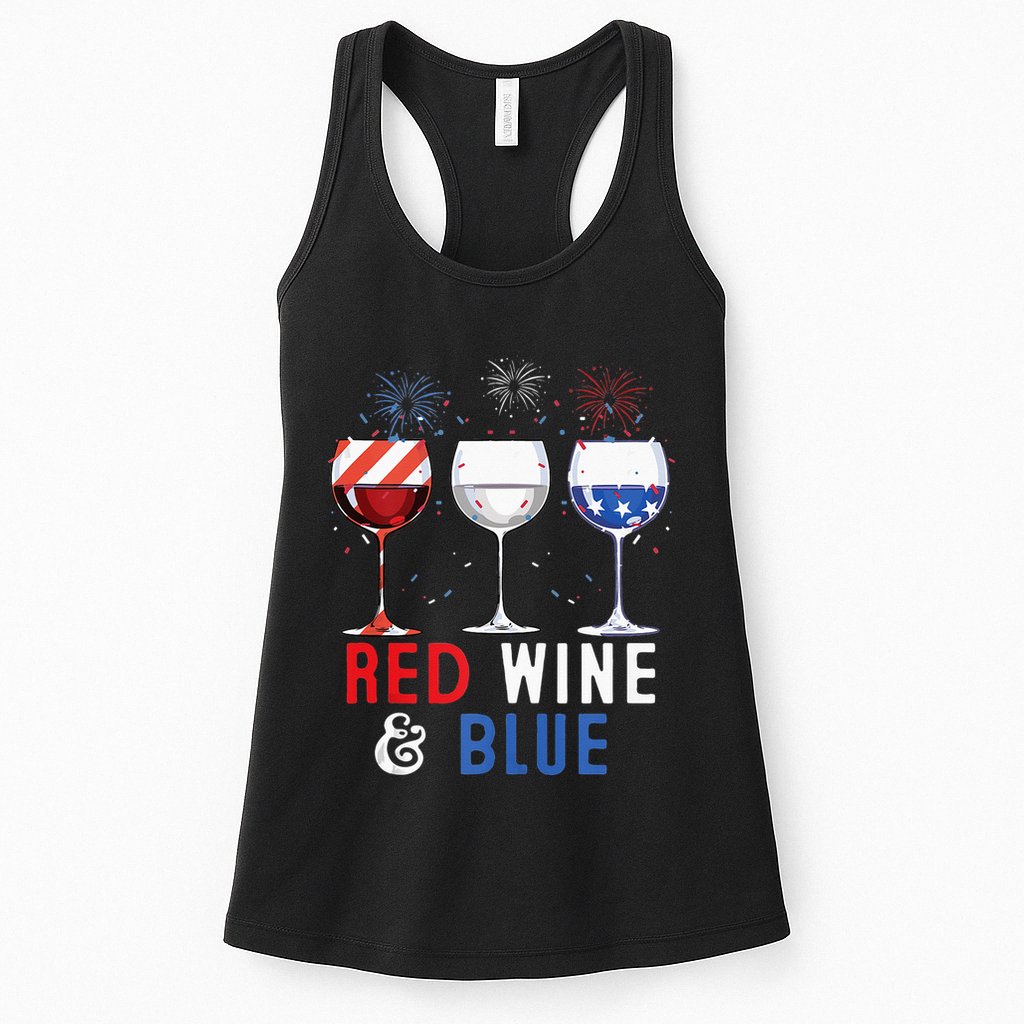 Red Wine And Blue Funny 4th Of July Wine Lover Womens Tank Top