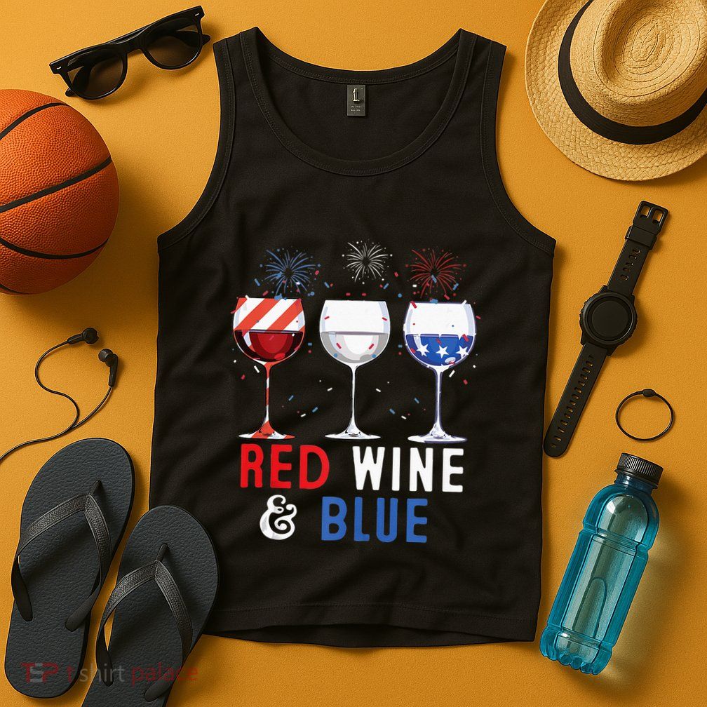 Red Wine And Blue Funny 4th Of July Wine Lover Tank Top
