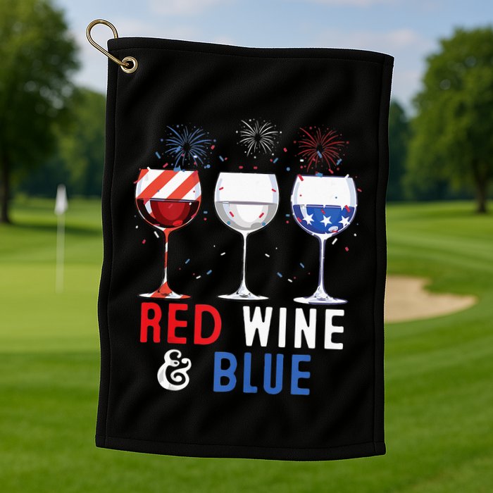 Red Wine And Blue Funny 4th Of July Wine Lover Golf Towel