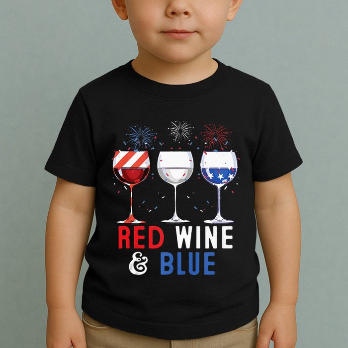 Red Wine And Blue Funny 4th Of July Wine Lover Toddler T-Shirt