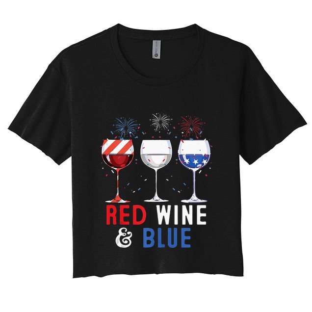 Red Wine And Blue Funny 4th Of July Wine Lover Crop Top