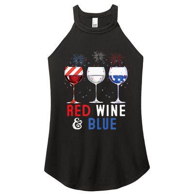 Red Wine And Blue Funny 4th Of July Wine Lover Women's Perfect Tri Rocker Tank