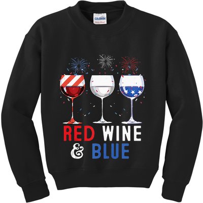 Red Wine And Blue Funny 4th Of July Wine Lover Kids Sweatshirt