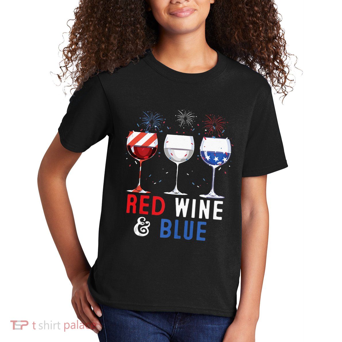 Red Wine And Blue Funny 4th Of July Wine Lover Kids T-Shirt