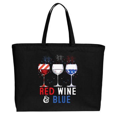 Red Wine And Blue Funny 4th Of July Wine Lover Cotton Canvas Jumbo Tote