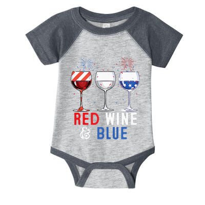 Red Wine And Blue Funny 4th Of July Wine Lover Infant Baby Jersey Bodysuit