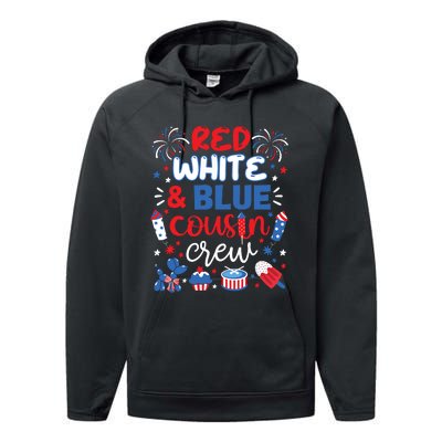 Red White And Blue Cousin Crew 2024 4th July Matching Family Performance Fleece Hoodie