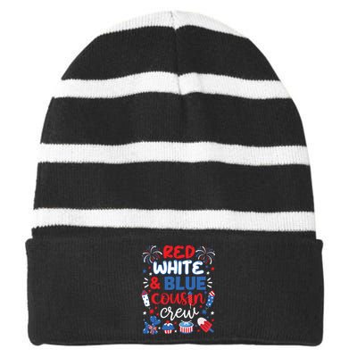 Red White And Blue Cousin Crew 2024 4th July Matching Family Striped Beanie with Solid Band