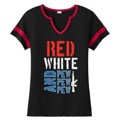 Red White And Pewpewpew Gun Ladies Halftime Notch Neck Tee