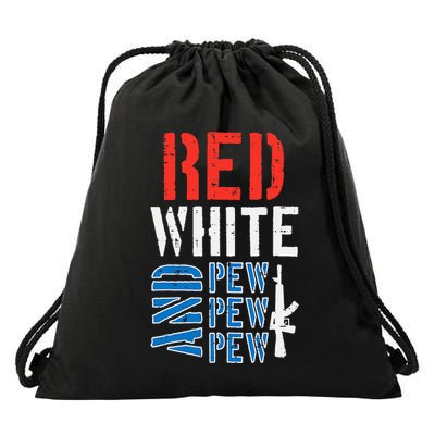 Red White And Pewpewpew Gun Drawstring Bag