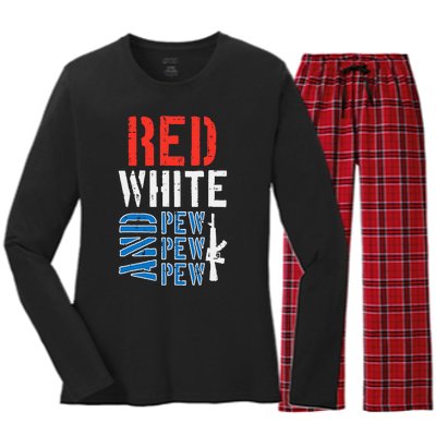 Red White And Pewpewpew Gun Women's Long Sleeve Flannel Pajama Set 