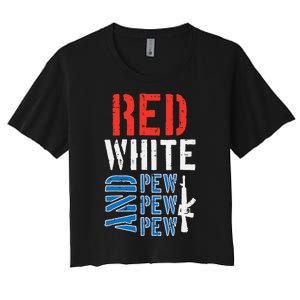 Red White And Pewpewpew Gun Women's Crop Top Tee