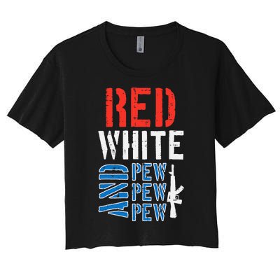 Red White And Pewpewpew Gun Women's Crop Top Tee