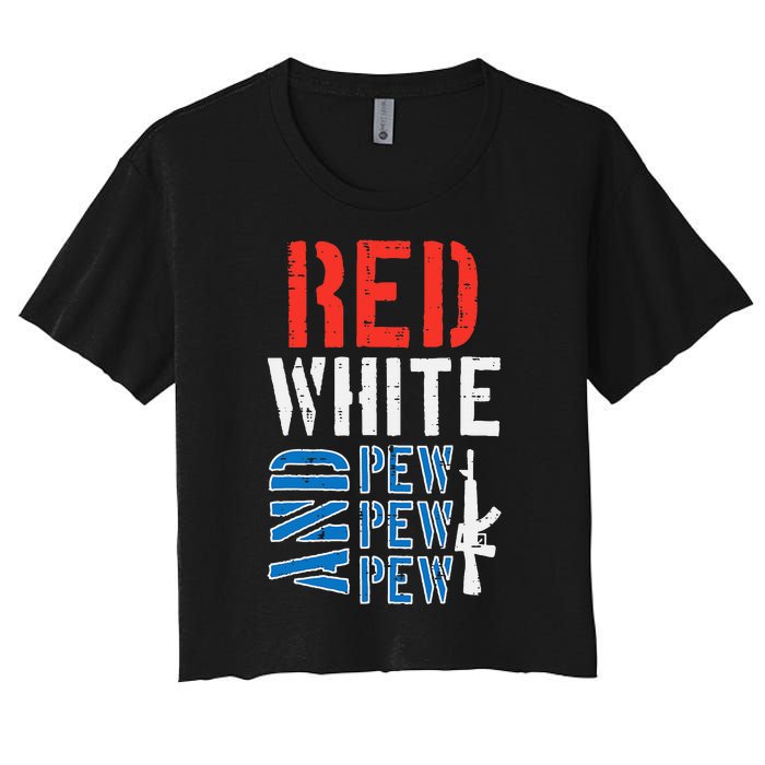 Red White And Pewpewpew Gun Women's Crop Top Tee