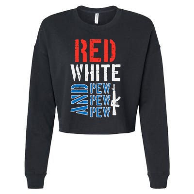 Red White And Pewpewpew Gun Cropped Pullover Crew