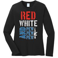 Red White And Pewpewpew Gun Ladies Long Sleeve Shirt