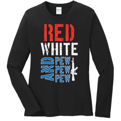 Red White And Pewpewpew Gun Ladies Long Sleeve Shirt