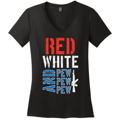 Red White And Pewpewpew Gun Women's V-Neck T-Shirt