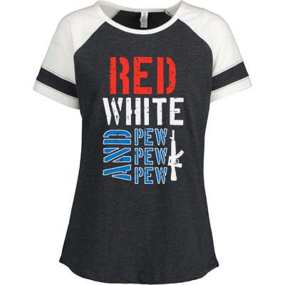 Red White And Pewpewpew Gun Enza Ladies Jersey Colorblock Tee