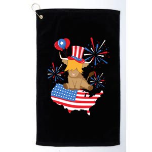 Red White And Moo Highland Cow 4th Of July Celebration Meaningful Gift Platinum Collection Golf Towel