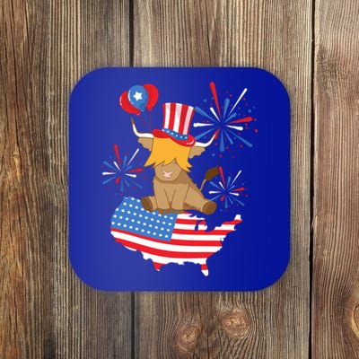 Red White And Moo Highland Cow 4th Of July Celebration Meaningful Gift Coaster