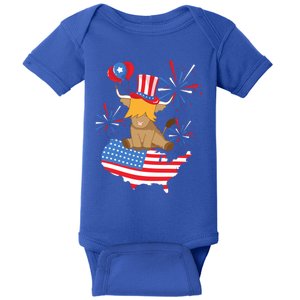 Red White And Moo Highland Cow 4th Of July Celebration Meaningful Gift Baby Bodysuit