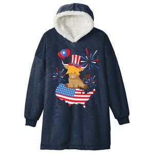 Red White And Moo Highland Cow 4th Of July Celebration Meaningful Gift Hooded Wearable Blanket