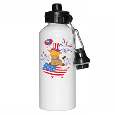 Red White And Moo Highland Cow 4th Of July Celebration Meaningful Gift Aluminum Water Bottle