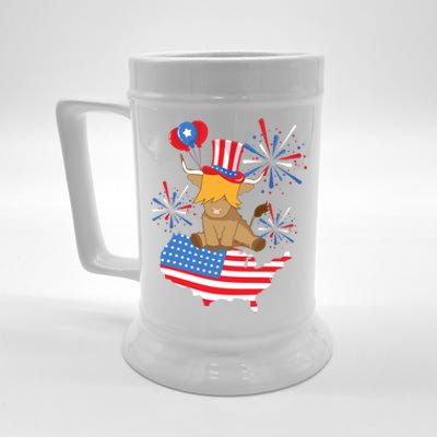 Red White And Moo Highland Cow 4th Of July Celebration Meaningful Gift Beer Stein