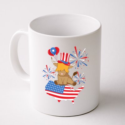 Red White And Moo Highland Cow 4th Of July Celebration Meaningful Gift Coffee Mug