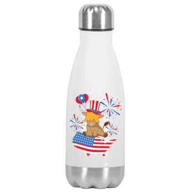 Red White And Moo Highland Cow 4th Of July Celebration Meaningful Gift Stainless Steel Insulated Water Bottle