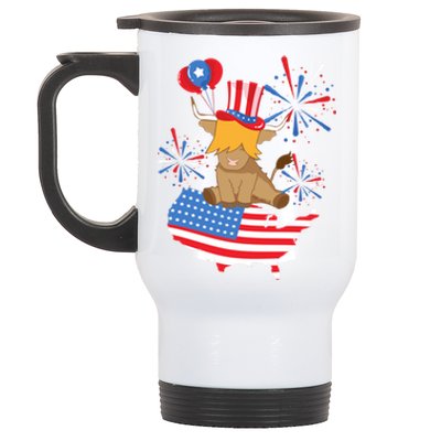 Red White And Moo Highland Cow 4th Of July Celebration Meaningful Gift Stainless Steel Travel Mug