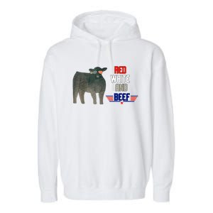 Red White And Beef Funny 4th Of July Independence Day Garment-Dyed Fleece Hoodie